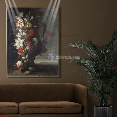 File gốc Tranh tĩnh vật sơn dầu hoa châu âu TV422 (in mica) làm bảng hiệu