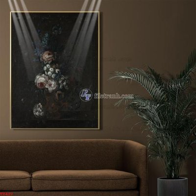File in trần Tranh tĩnh vật sơn dầu hoa châu âu TV427 (bản gốc 3D) sống động