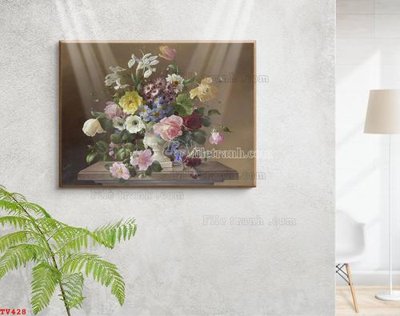 File gốc in mica Tranh tĩnh vật sơn dầu hoa châu âu TV428 chất lượng