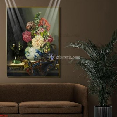 File in trần Tranh tĩnh vật sơn dầu hoa châu âu TV431 (bản gốc) đại dương