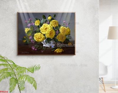 File PSD Tranh tĩnh vật sơn dầu hoa châu âu TV434 (bản gốc) độ phân giải cao