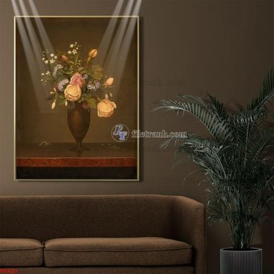 File gốc Tranh tĩnh vật sơn dầu hoa châu âu TV437 (in tráng gương) hiện đại