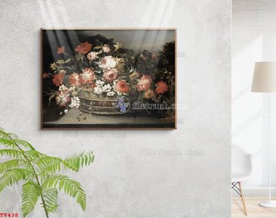 File gốc Tranh tĩnh vật sơn dầu hoa châu âu TV438 (in lụa) tranh mã đáo