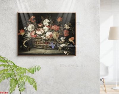 File PSD Tranh tĩnh vật sơn dầu hoa châu âu TV440 (bản gốc) đã tách nền