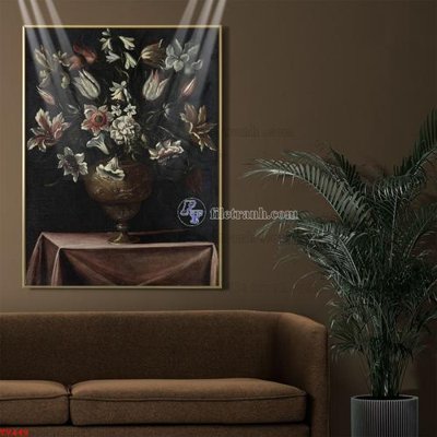 File tranh Tranh tĩnh vật sơn dầu hoa châu âu TV449 (file gốc) chuẩn màu in