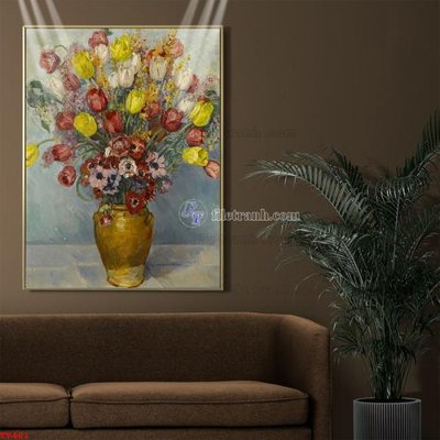 File gốc Tranh tĩnh vật sơn dầu hoa châu âu TV461 (trang trí) phòng ngủ
