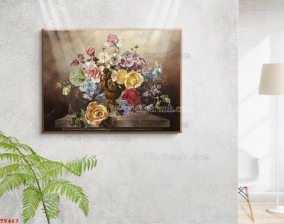 File gốc Tranh tĩnh vật sơn dầu hoa châu âu TV467 (cho in ấn) từ Filetranh.com