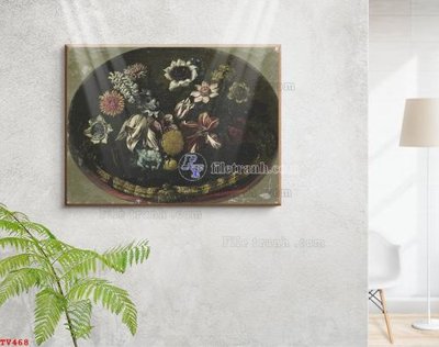File in ấn Tranh tĩnh vật sơn dầu hoa châu âu TV468 (bản gốc) sắc nét