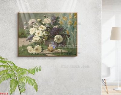 File gốc Tranh tĩnh vật sơn dầu hoa châu âu TV472 (vector) cho in ấn