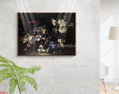 File PSD Tranh tĩnh vật sơn dầu hoa châu âu TV475 (bản gốc) dễ dàng edit