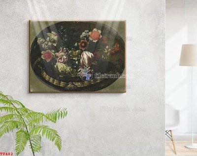 Ảnh gốc Tranh tĩnh vật sơn dầu hoa châu âu TV482 (độ nét cao) in tráng gương