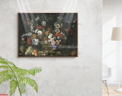 File tranh gốc Tranh tĩnh vật sơn dầu hoa châu âu TV496 chủ đề hiện đại