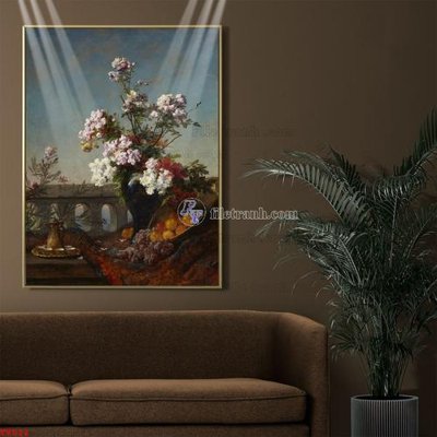 Ảnh mô tả file gốc in mica Tranh tĩnh vật sơn dầu hoa châu âu TV512