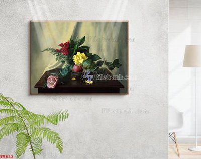 Tải file Tranh tĩnh vật sơn dầu hoa châu âu TV533 (gốc) in ấn ngay lập tức
