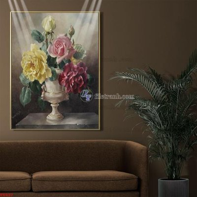 File in ấn Tranh tĩnh vật sơn dầu hoa châu âu TV537 (bản gốc) sắc nét