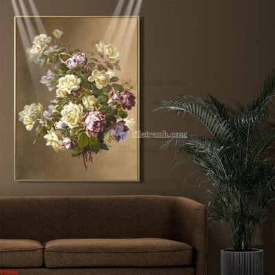 File tranh gốc Tranh tĩnh vật sơn dầu hoa châu âu TV546 (bản quyền) file PSD