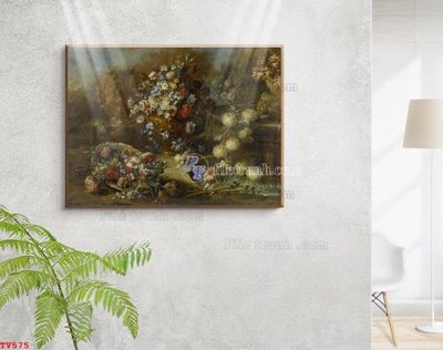 Download file gốc Tranh tĩnh vật sơn dầu hoa châu âu TV575 (in mica) 3D