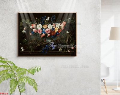 File gốc Tranh tĩnh vật sơn dầu hoa châu âu TV578 (in ấn) không giới hạn