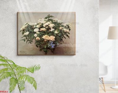 File in mica Tranh tĩnh vật sơn dầu hoa châu âu TV583 (bản gốc) siêu trong