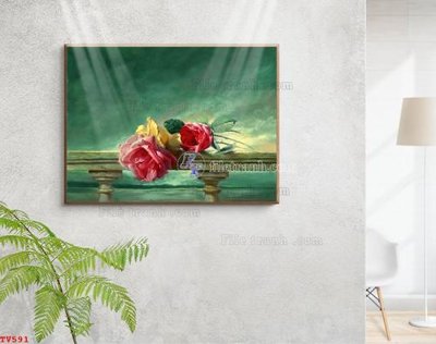 File tranh Tranh tĩnh vật sơn dầu hoa châu âu TV591 (ảnh gốc) độ nét vượt trội