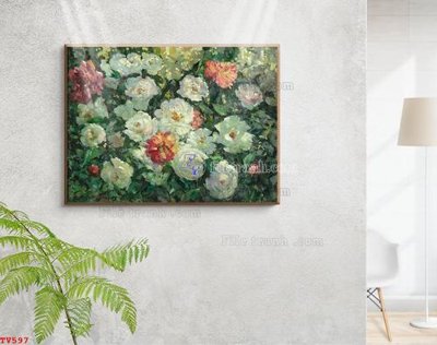 File in trần Tranh tĩnh vật sơn dầu hoa châu âu TV597 (bản gốc) phong cảnh