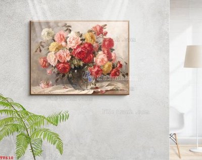 Download file tranh PSD Tranh tĩnh vật sơn dầu hoa châu âu TV610 để chỉnh sửa