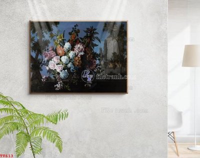 File in ấn Tranh tĩnh vật sơn dầu hoa châu âu TV613 (bản gốc) sắc nét