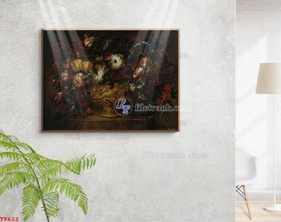Tải file Tranh tĩnh vật sơn dầu hoa châu âu TV622 (gốc) chủ đề tâm linh