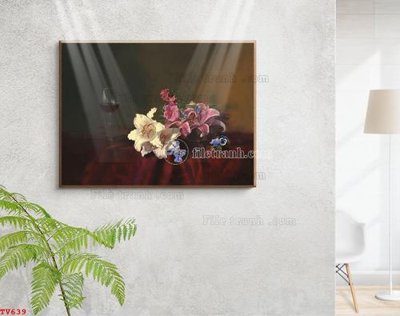Tải file Tranh tĩnh vật sơn dầu hoa châu âu TV639 (gốc) in tranh tráng gương