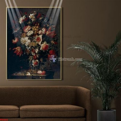 File gốc Tranh tĩnh vật sơn dầu hoa châu âu TV669 (in mica) cắt laser