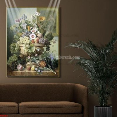 File gốc Tranh tĩnh vật sơn dầu hoa châu âu TV683 (in lụa) chi tiết cao