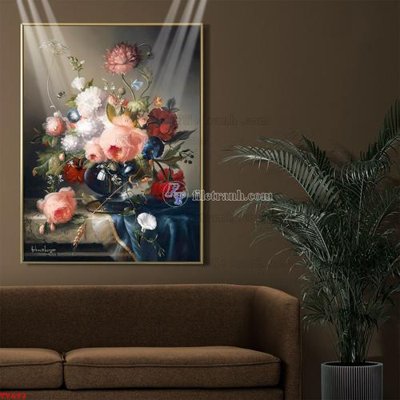 File in ấn Tranh tĩnh vật sơn dầu hoa châu âu TV693 (bản gốc) cao cấp