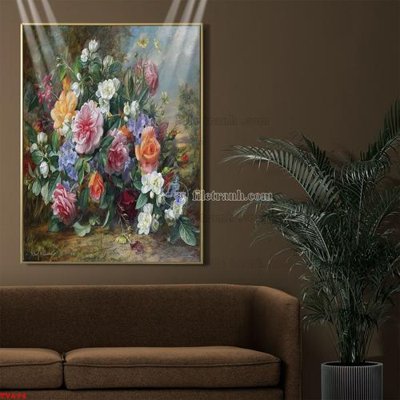 Tải file gốc Tranh tĩnh vật sơn dầu hoa châu âu TV694 (in khổ lớn) không vỡ