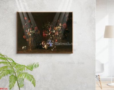 File in trần Tranh tĩnh vật sơn dầu hoa châu âu TV715 (bản gốc) hoa văn