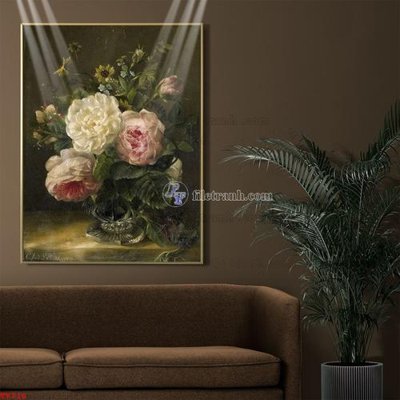 File in mica Tranh tĩnh vật sơn dầu hoa châu âu TV716 (bản gốc) làm vách ngăn