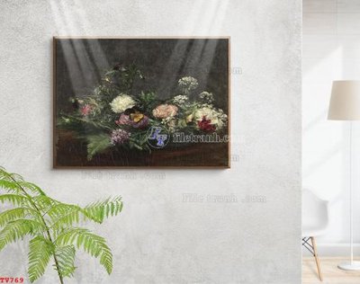 File gốc Tranh tĩnh vật sơn dầu hoa châu âu TV769 (in tráng gương) ốp tường