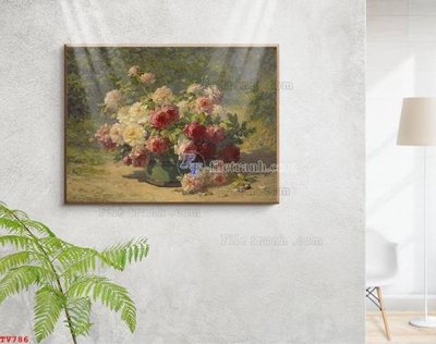 File tranh Tranh tĩnh vật sơn dầu hoa châu âu TV786 (ảnh gốc) độ nét vượt trội