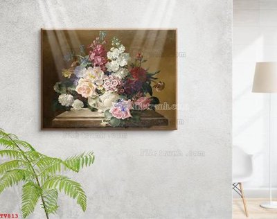 File gốc Tranh tĩnh vật sơn dầu hoa châu âu TV813 (trang trí) phòng trẻ em
