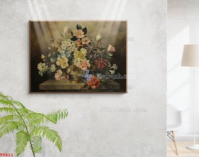 File tranh ảnh gốc Tranh tĩnh vật sơn dầu hoa châu âu TV821 dùng cho in khổ lớn