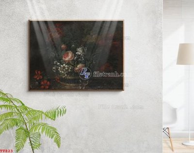 File tranh gốc Tranh tĩnh vật sơn dầu hoa châu âu TV823 chủ đề hiện đại