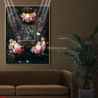 Ảnh gốc Tranh tĩnh vật sơn dầu hoa châu âu TV824 (độ nét cao) in tráng gương
