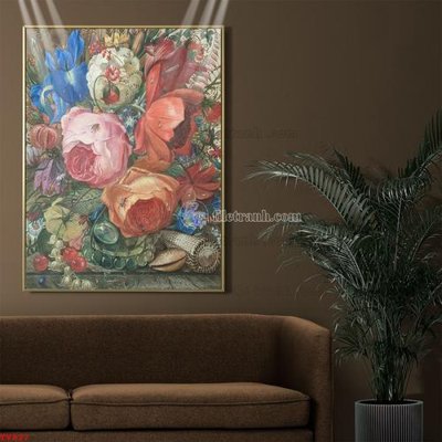 File gốc Tranh tĩnh vật sơn dầu hoa châu âu TV827 (in mica) làm quà tặng