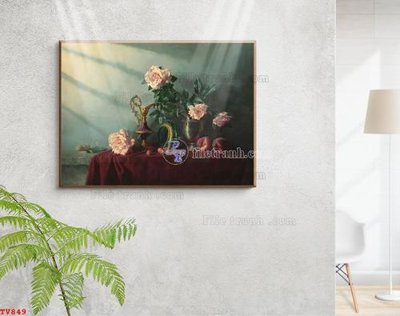 File ảnh Tranh tĩnh vật sơn dầu hoa châu âu TV849 (gốc) trang trí khách sạn
