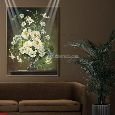 Tải file gốc in lụa Tranh tĩnh vật sơn dầu hoa châu âu TV884 siêu nét