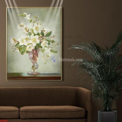 Tải file Tranh tĩnh vật sơn dầu hoa châu âu TV887 (gốc) chủ đề hoa sen