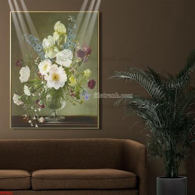 Download file Tranh tĩnh vật sơn dầu hoa châu âu TV893 (gốc) in mica bàn thờ