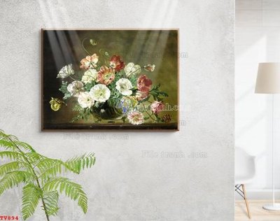 File tranh gốc Tranh tĩnh vật sơn dầu hoa châu âu TV894 (bản quyền) file PSD