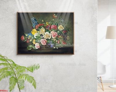 Tải file Tranh tĩnh vật sơn dầu hoa châu âu TV901 (gốc) chủ đề phong thủy