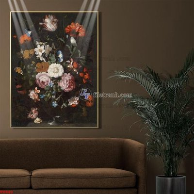Chi tiết file tranh tráng gương Tranh tĩnh vật sơn dầu hoa châu âu TV949 (ảnh gốc)