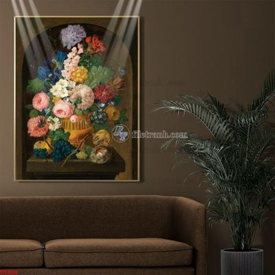 File in ấn Tranh tĩnh vật sơn dầu hoa châu âu TV956 chuyên nghiệp